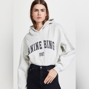 Anine Bing Harvey Melange Oversized Logo Hoodie S Cotton Gray Sweatshirt